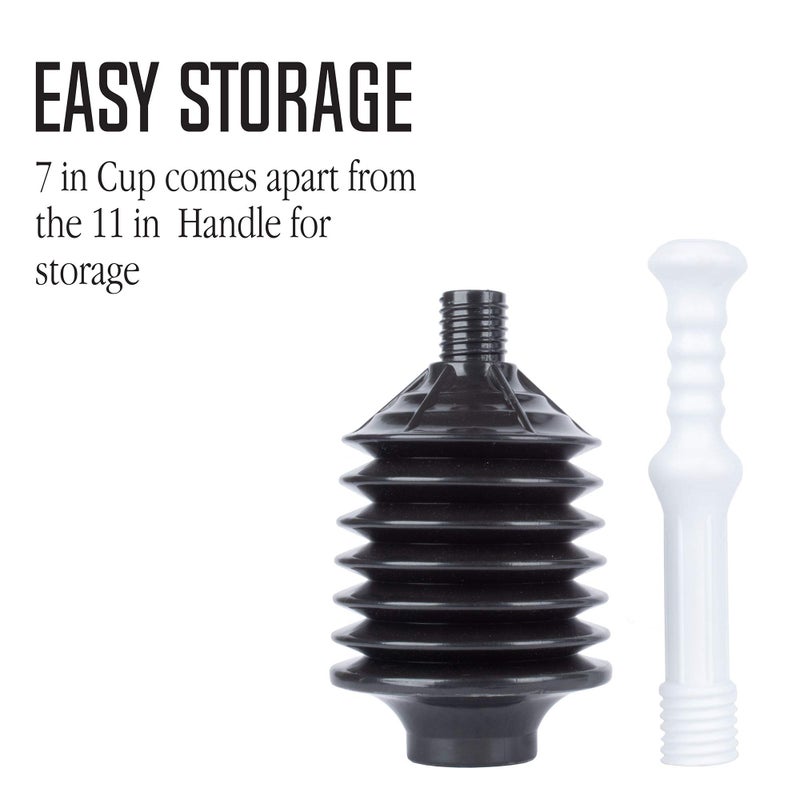 JS Jackson Supplies Professional Bellows Accordion Toilet Plunger, High Pressure Plunge Removes Heavy Duty Clogs from Bathroom Toilets, All Purpose Power Plunger, White & Black - Image 4
